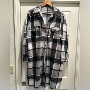 MANAIXUAN Women's Casual Button Down Flannel Long Plaid Shacket with Pockets